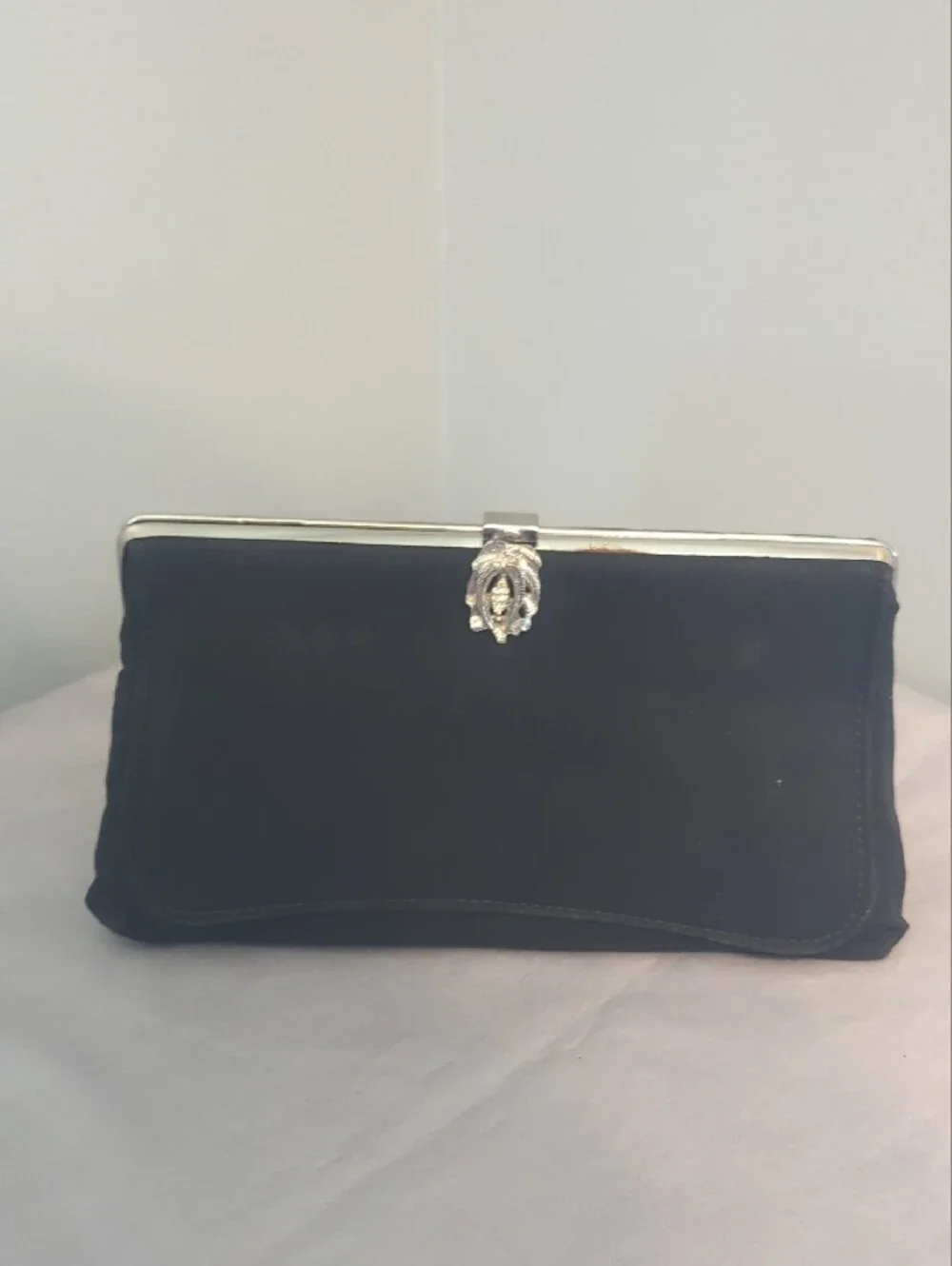 Vintage Clutch Handbag with Silver Hardware Tuckable Wrist Strap